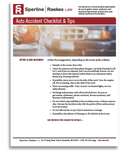 Auto Accident Checklist from Sperline Raekes Law - Free Download